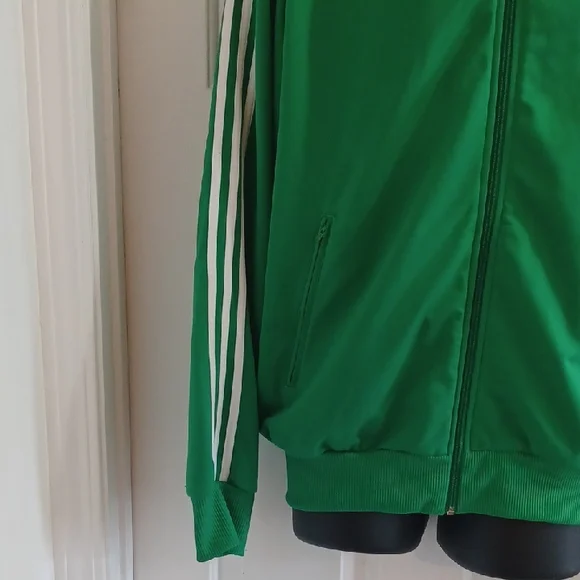 Classic Men's Green Track Jacket with White Stripes - Picture 4 of 9